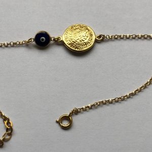 Silver Gold Plated Phostos Small Disc with Dark Blue Evil Eye