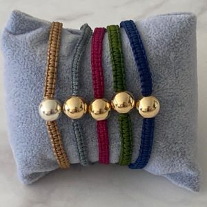 Macrami Bracelet with Gold Ball in Brown, Grey, Red, Green, Blue