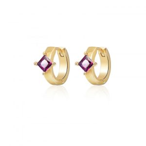 Gold Huggies with Pink Diamond Stone
