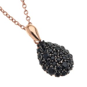 Chain Necklace With Droplet Shaped Setting Embellished With Black Stones