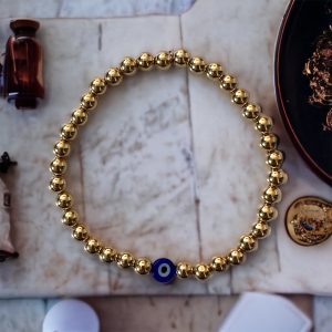 14K gold filled  6mm Ball Bangle with Blue Evil Eye