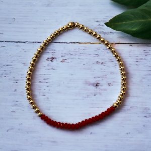 14K gold filled 3mm Ball Bangle With Red Stones