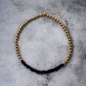 14K gold filled  5mm Gold Balls Bangle With Black Beads
