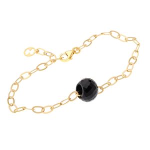 STERLING SILVER CHAIN BRACELET WITH BLACK STONE