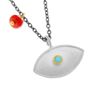 STERLING SILVER NECKLACE WITH AN EYE SHAPE PENDANT