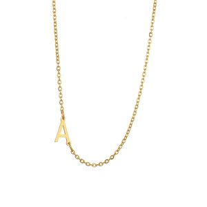 SIDE A-Z- ALPHABET LETTER STAINLESS STEEL GOLD NECKLACE