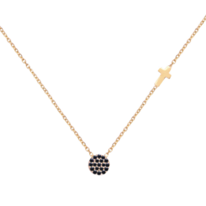 BLACK EVIL EYE AND CROSS NECKLACE GOLD PLATED