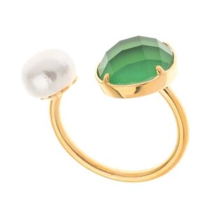SILVER RING WITH ROUND STONE CRYSTAL AND PEARL