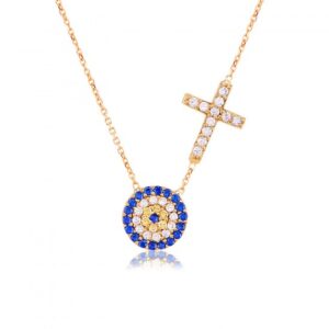 EVIL EYE AND CROSS NECKLACE