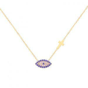 EVIL EYE AND CROSS NECKLACE GOLD PLATED