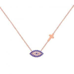 EVIL EYE AND CROSS NECKLACE ROSE PLATED