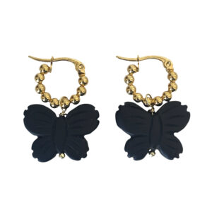 SMALL BOBBLE HOOPS WITH BLACK ONYX BUTTERFILES