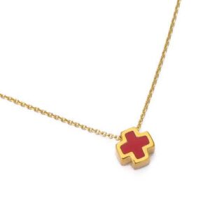 STERLING SILVER CHAIN NECKLACE WITH SQUARE CROSS COLORED WITH ENAMEL.