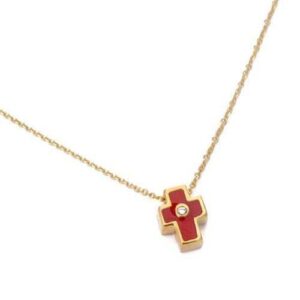 STERLING SILVER CHAIN NECKLACE WITH A SQUARE CROSS COLORED WITH ENAMEL.