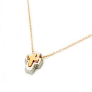 STERLING SILVER CHAIN NECKLACE WITH A CROSS AND ANOTHER ONE INSIDE IT.