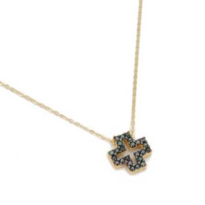STERLING SILVER CHAIN NECKLACE WITH A SQUARE CROSS EMBELLISHED WITH STONES