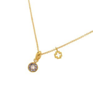 STERLING SILVER CHAIN NECKLACE WITH CROSS AND A ΤΙΝΥ ROUND EYE EMBELLISHED WITH STONES