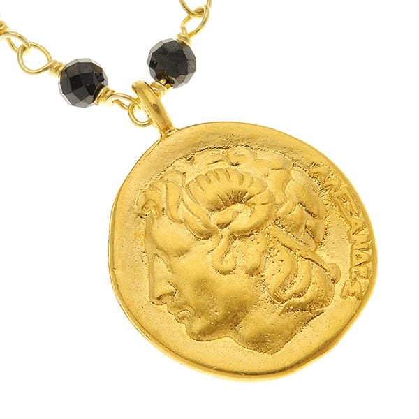 YELLOW GOLD PLATED BLACK ROSARY NECKLACE
