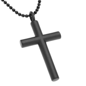 RUTHENIUM PLATED BLACK CROSS NECKLACE