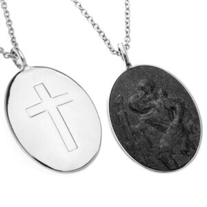 ALLOY CAR CHARM WITH CROSS AND SAINT CHRISTOPHER