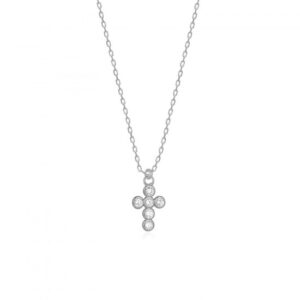 WHITE ZIRGON CROSS NECKLACE SILVER
