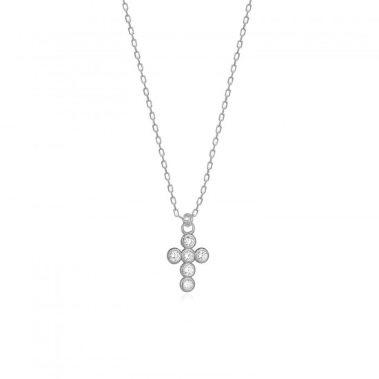 WHITE ZIRGON CROSS NECKLACE SILVER