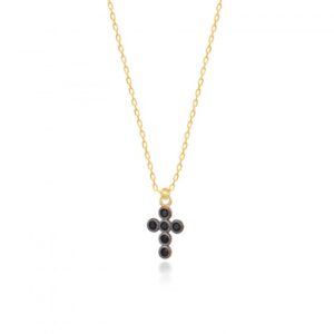 BLACK ZIRGON CROSS NECKLACE GOLD