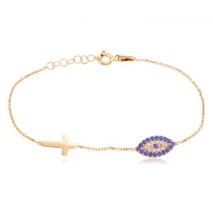 EVIL EYE AND CROSS BRACELET GOLD PL 925