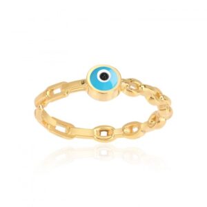 LIGHT BLUE EYE ENAMEL  RING GOLD