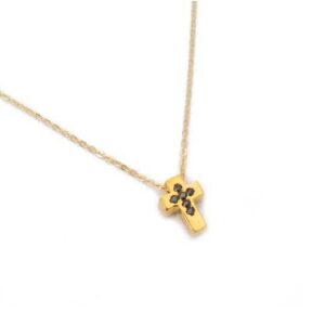 STERLING SILVER CHAIN NECKLACE WITH A CROSS EMBELLISHED WITH TINY STONES