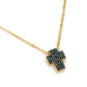 STERLING SILVER CHAIN NECKLACE WITH AN ORTHOGONAL CROSS EMBELLISHED WITH STONES