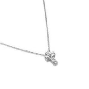 STERLING SILVER CHAIN NECKLACE WITH LONG ORTHOGOONAL CROSS EMBELLISHED WITH STONES