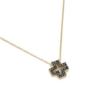 STERLING SILVER CHAIN NECKLACE WITH SQUARE CROSS EMBELLISHED WITH STONES