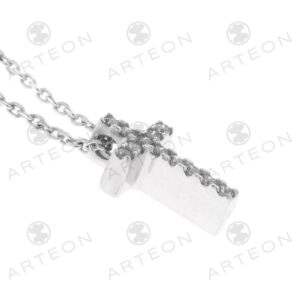 STERLING SILVER CHAIN NECKLACE WITH TINY ORTHOGONAL CROSS EMBELLISHED WITH STONES