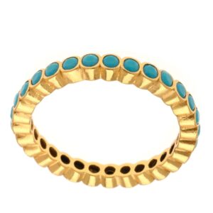 Sterling silver plated turquoise zircon embellished ring.