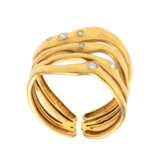 Sterling Silver Wavy Design Ring With Semi Precious Stones.