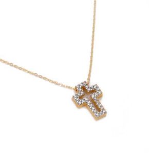STERLING SILVER CHAIN NECKLACE WITH A CROSS AND ANOTHER ONE INSIDE IT.