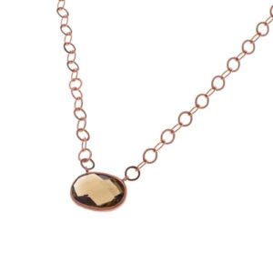 STERLING SILVER CΗΑΙΝ NECKLACE WITH OVAL SHAPED CRYSTAL STONE.