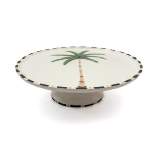 CAKE STAND WITH PALM -DARK GREEN
